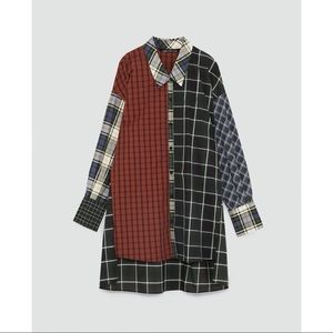 Zara oversized patchwork plaid button down NWOT